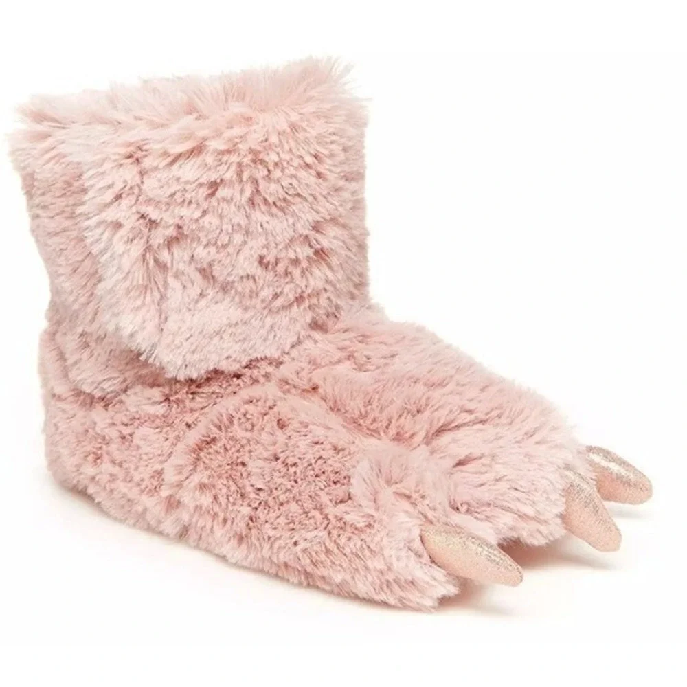 Carter's Pink Slippers Toddler Girls XS Small Pink Monster Claw Bootie Sparkle